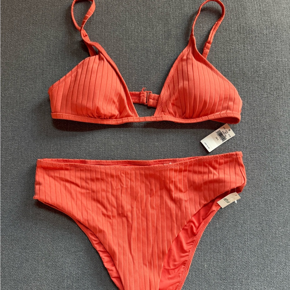 American Eagle Outfitters Ribbed Bikini Set in Coral